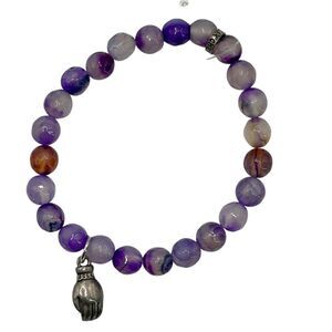 Chavez Purple Agate Beaded Bracelet with Buddha Charm Adjustable NWT
